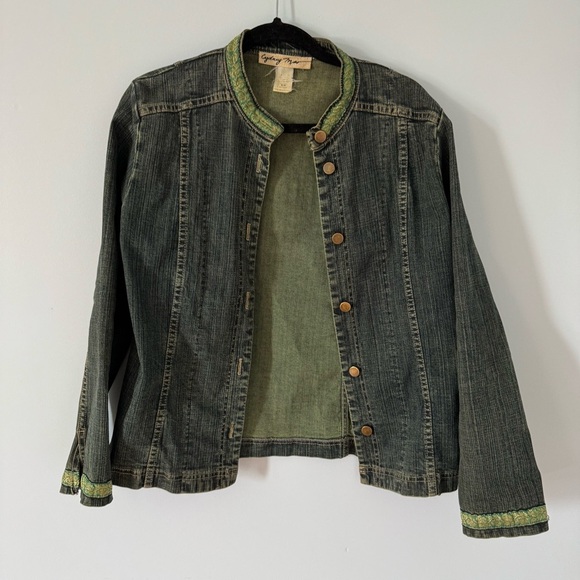 Cydney Mar Denim Jacket with Green & Gold Trim – Size M - Picture 4 of 9